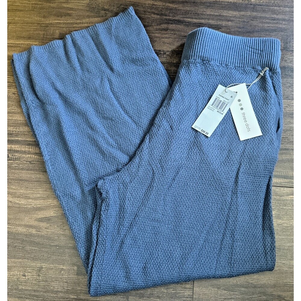 Three Dots Women's Pull-On Straight-Leg Ribbed Parma Pants Partly Cloudy Blue M - Picture 4 of 10